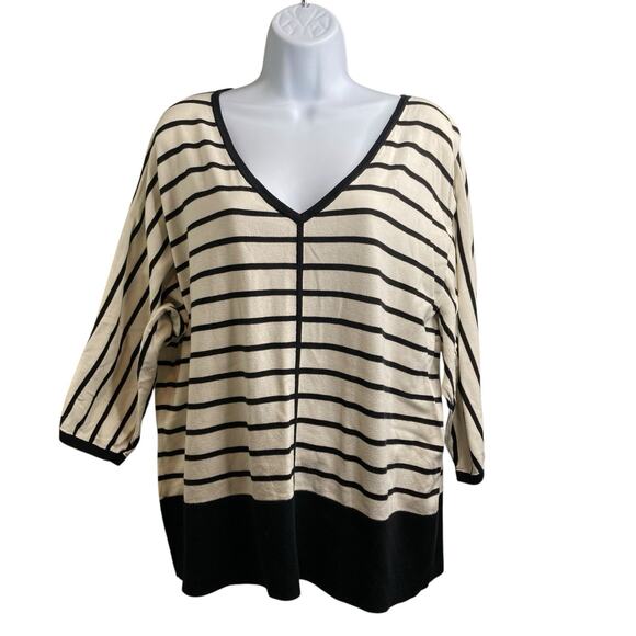 Talbots Women's Striped V Neck‎ Sweater Size 2X Dolman Sleeves Lagenlook Slouchy - Picture 1 of 10